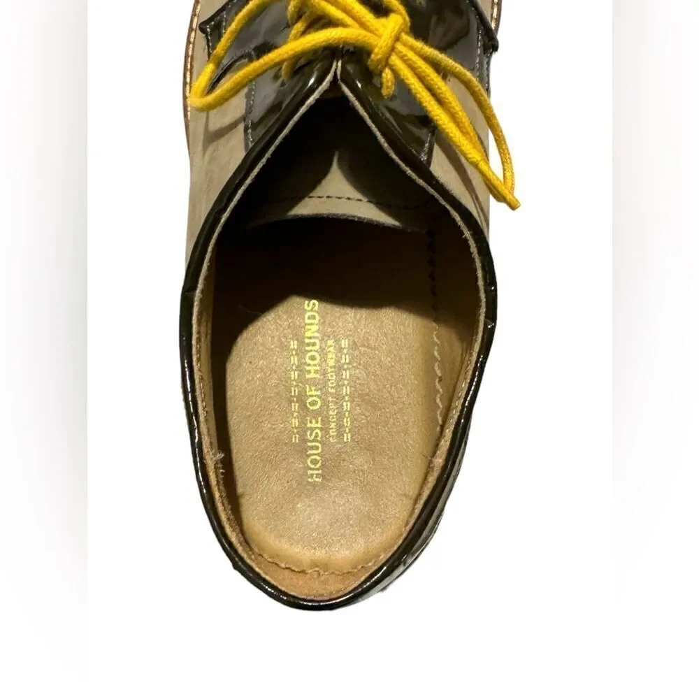 House of Hounds Men’s Lace-Up Oxford Tan Nubuck w/Brn Patent Leather Accents 11